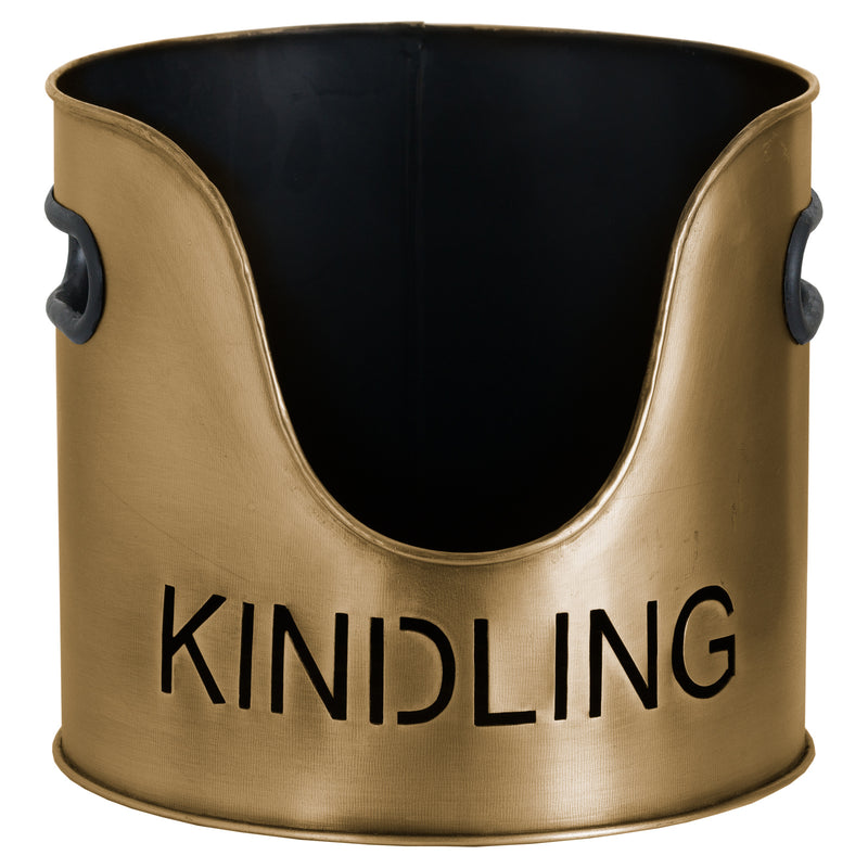 Antique bronze kindling bucket with cut-out KINDLING lettering