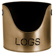 Antique bronze log bucket with cut-out LOGS lettering