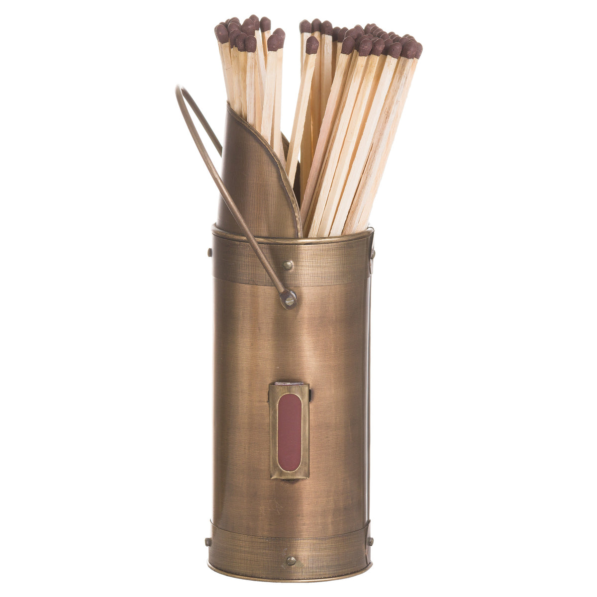 Antique bronze match holder filled with long matches