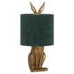 Antique Gold Hare Table Lamp with Green Velvet Shade, product view