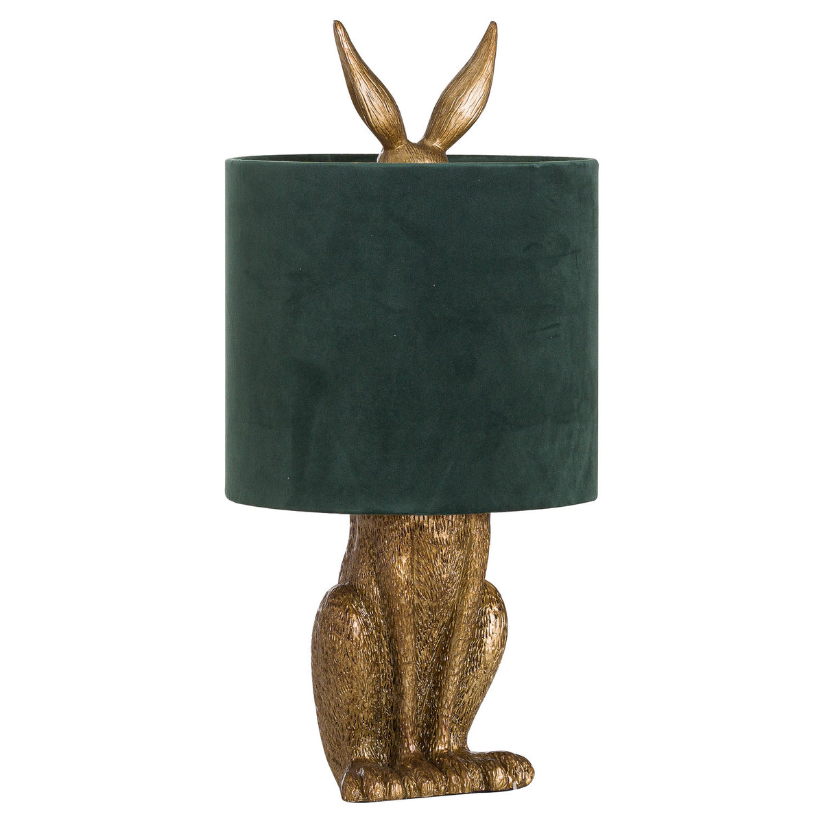 Antique Gold Hare Table Lamp with Green Velvet Shade, product view