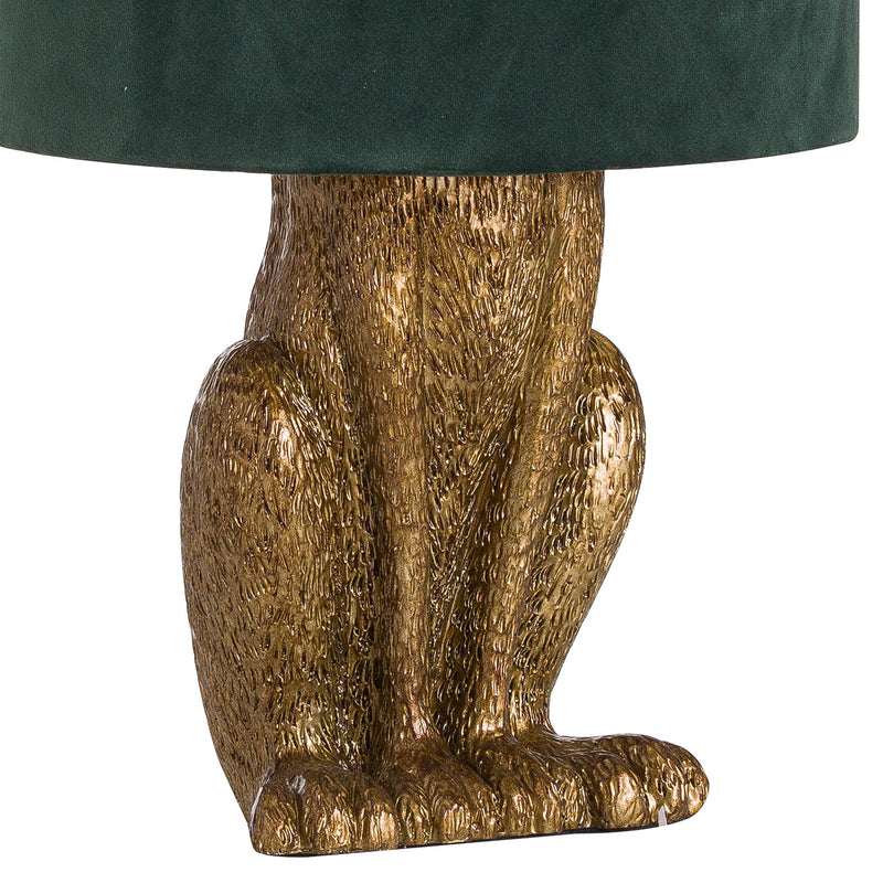 Antique Gold Hare Table Lamp with Green Velvet Shade, additional product view 2