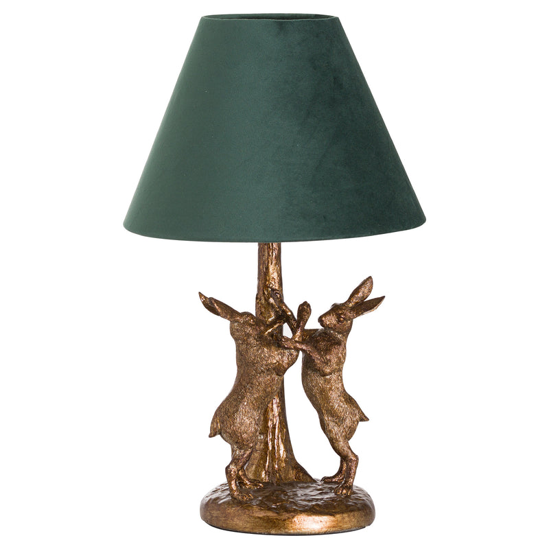 Antique Gold Marching Hares Lamp with Green Velvet Shade, additional product view 2