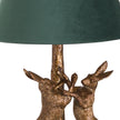 Antique Gold Marching Hares Lamp with Green Velvet Shade, additional product view 3