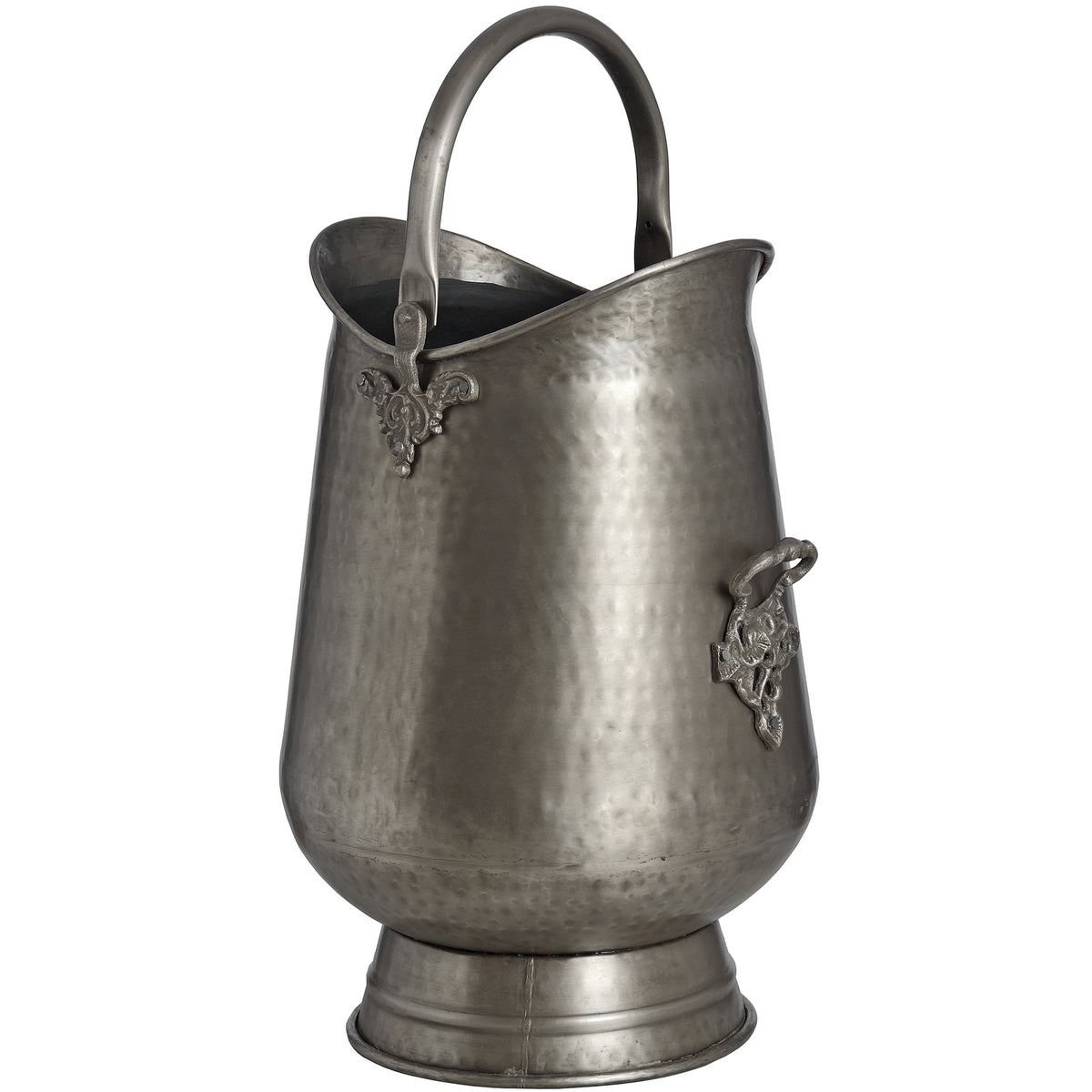 Antique pewter coal bucket, front view