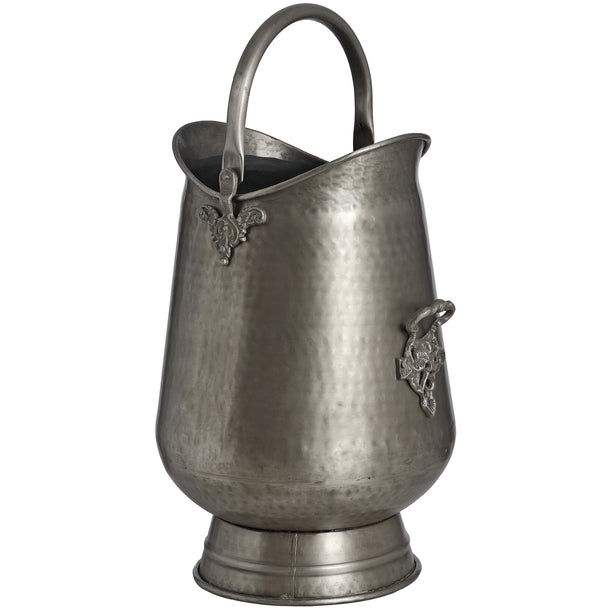 Antique pewter coal bucket, front view