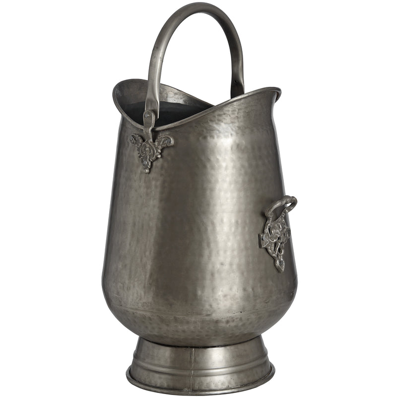 Antique pewter coal bucket, front view