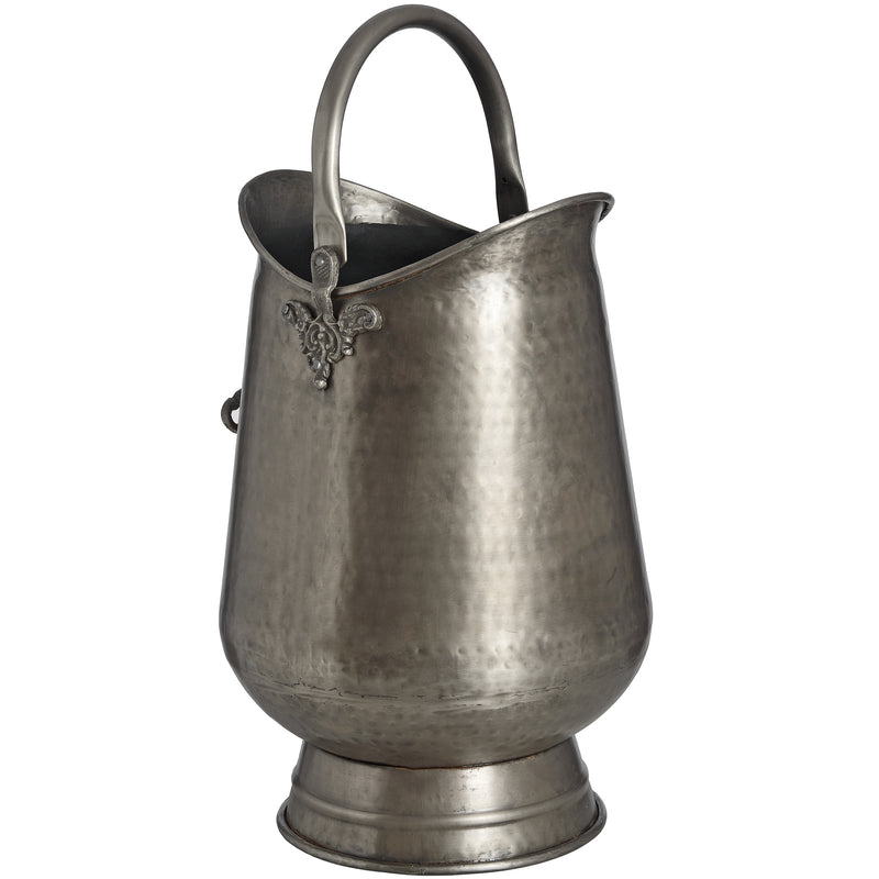 Antique pewter coal bucket from the handle side