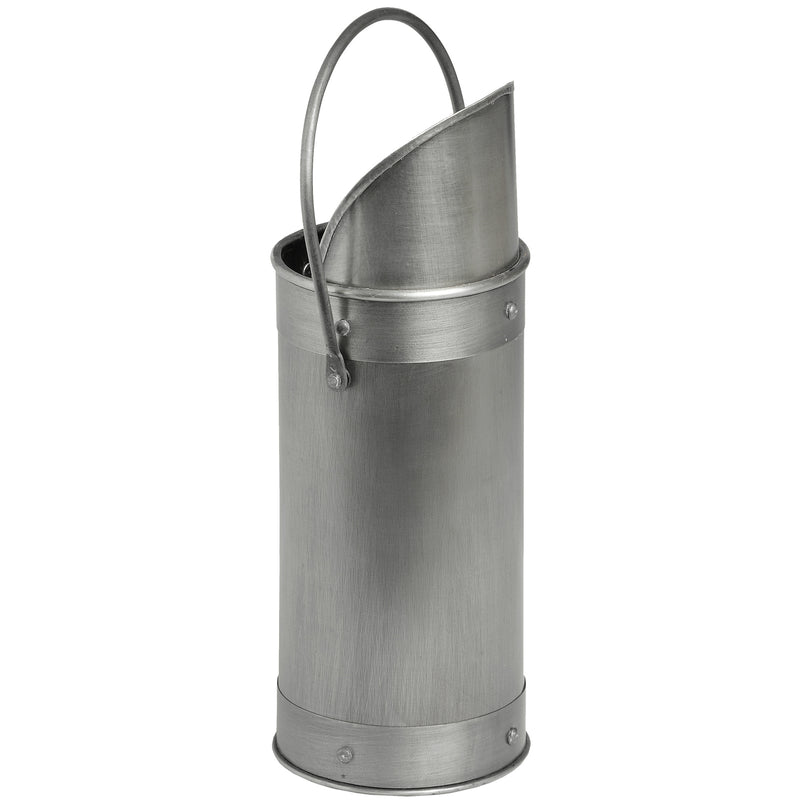 Empty antique pewter match holder showing the handle