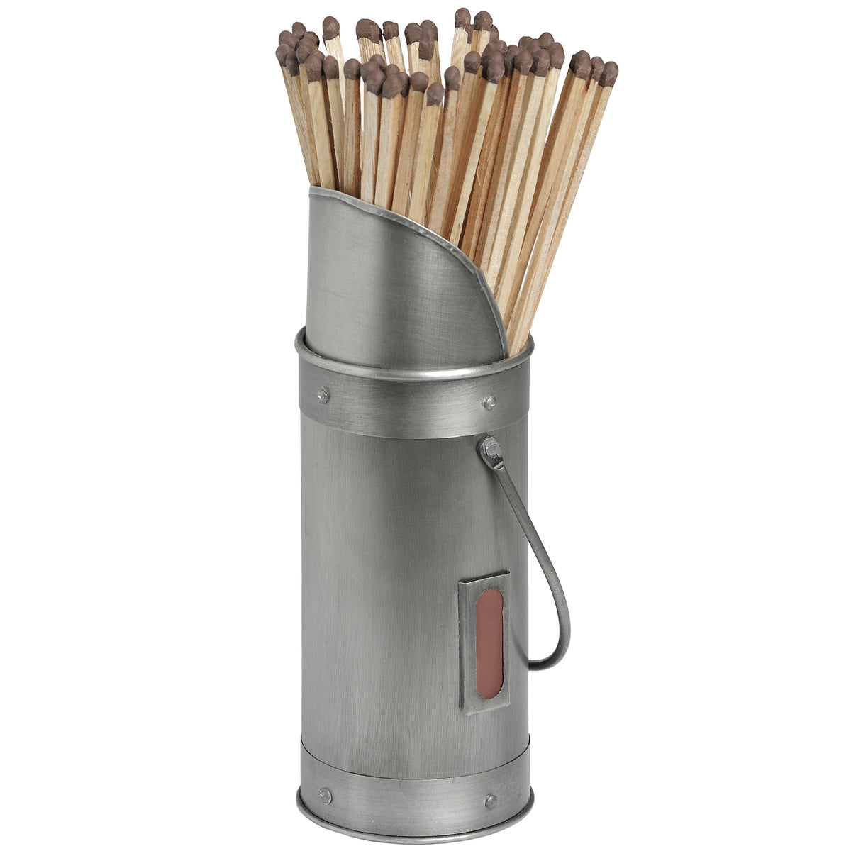Antique pewter match holder filled with long matches
