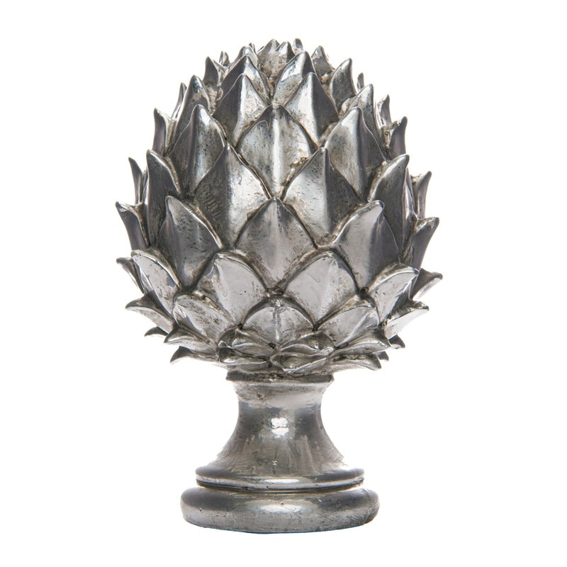 Antique silver ceramic pinecone finial on white