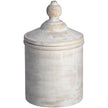 Antique white stone canister with lid on white