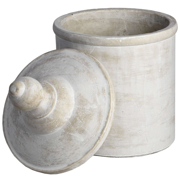 Antique white canister with the lid removed