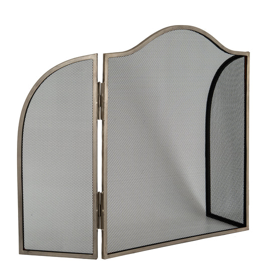 Antiqued silver fire screen with side panels angled back
