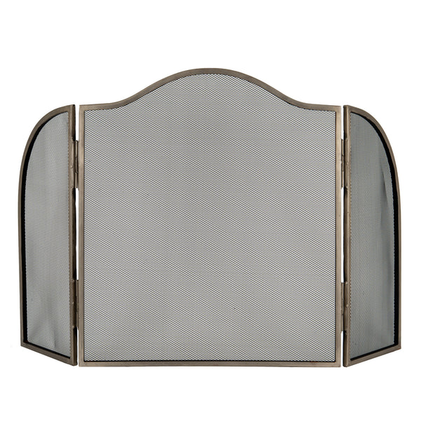 Antiqued silver three-panel fire screen, front view