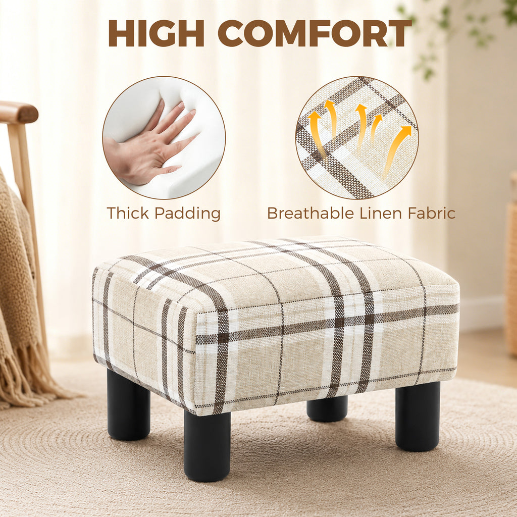 Linen Fabric Footstool Ottoman Cube with 4 Plastic Legs, Multi-colored