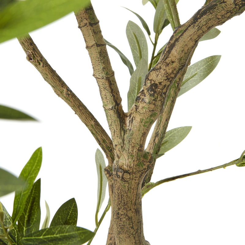 Apulia Artificial Olive Tree in White Pot – 200cm, branches and leaves detail