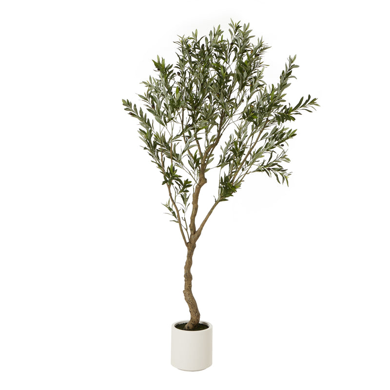 Apulia Artificial Olive Tree in White Pot – 200cm, 2m artificial olive tree in a white pot