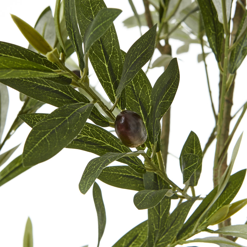 Apulia Artificial Olive Tree in White Pot – 200cm, close-up of olive leaves and fruit