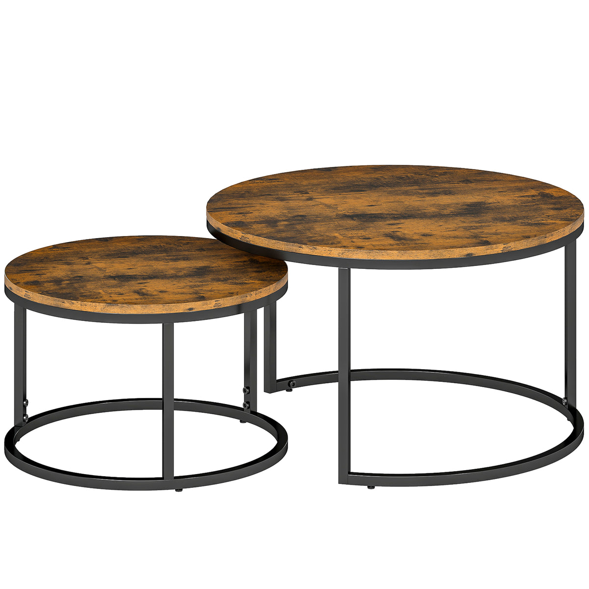 Set of 2 Round Wood-Effect Nesting Coffee Tables – Rustic Brown