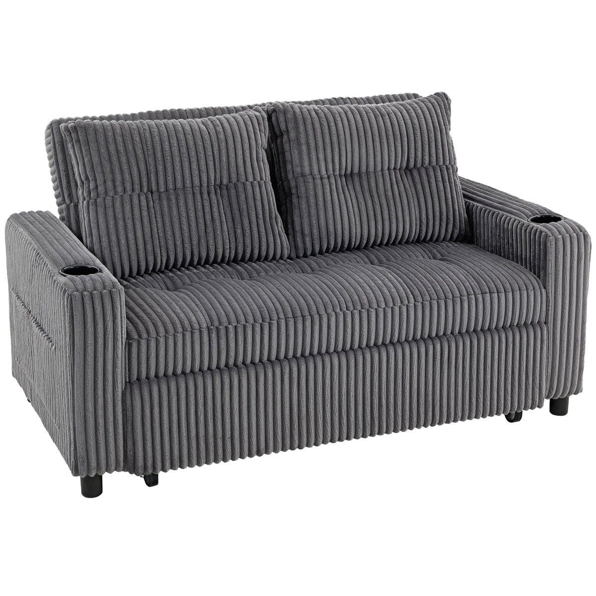 2-Seater Corduroy Pull-Out Sofa Bed – Charcoal Grey