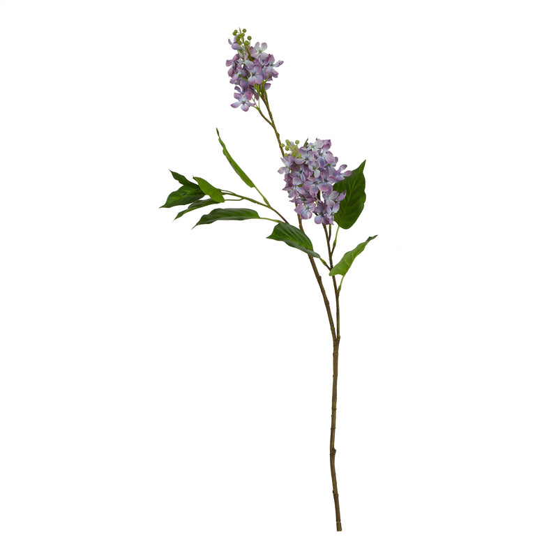 artificial purple lilac stem on white