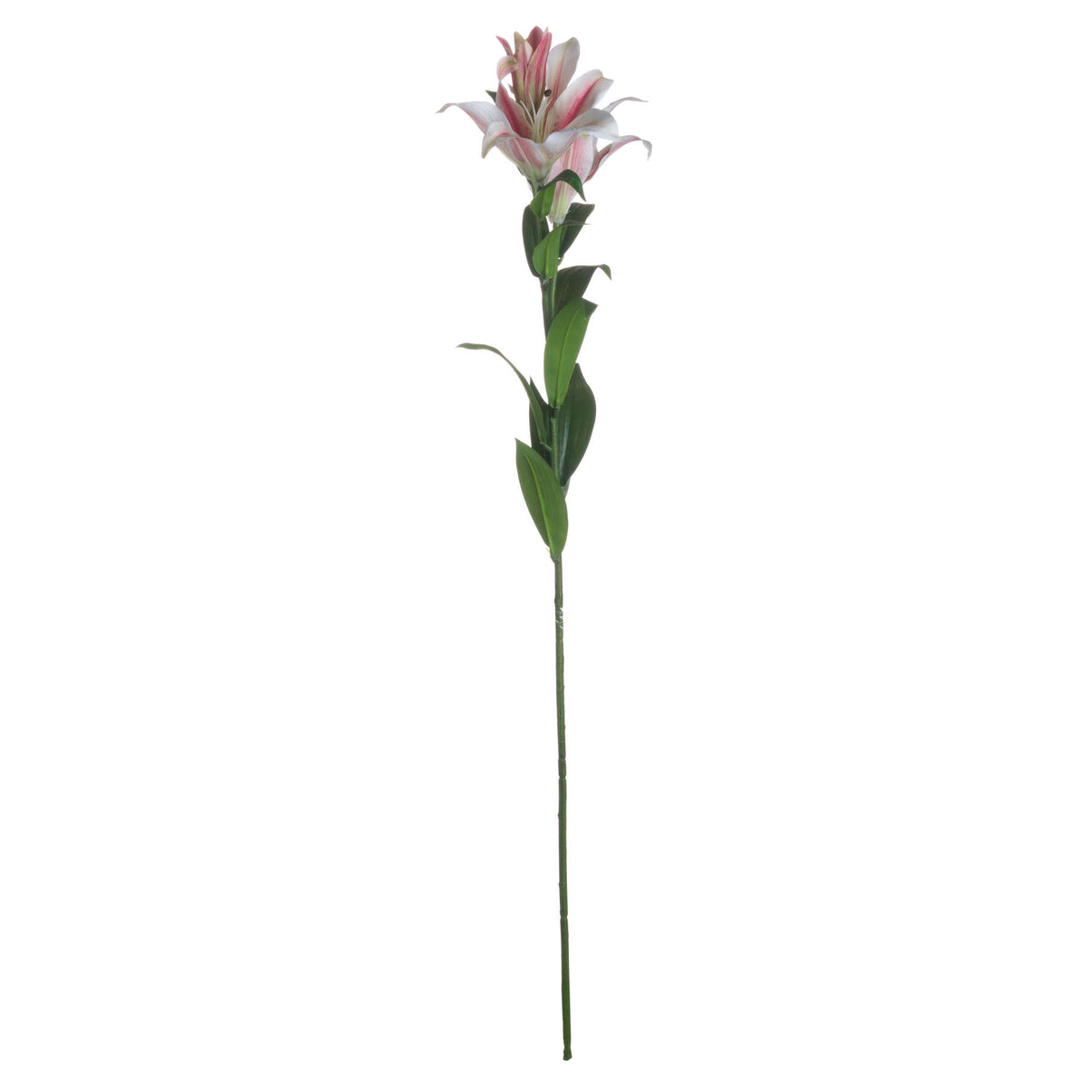 single artificial stargazer lily stem on white