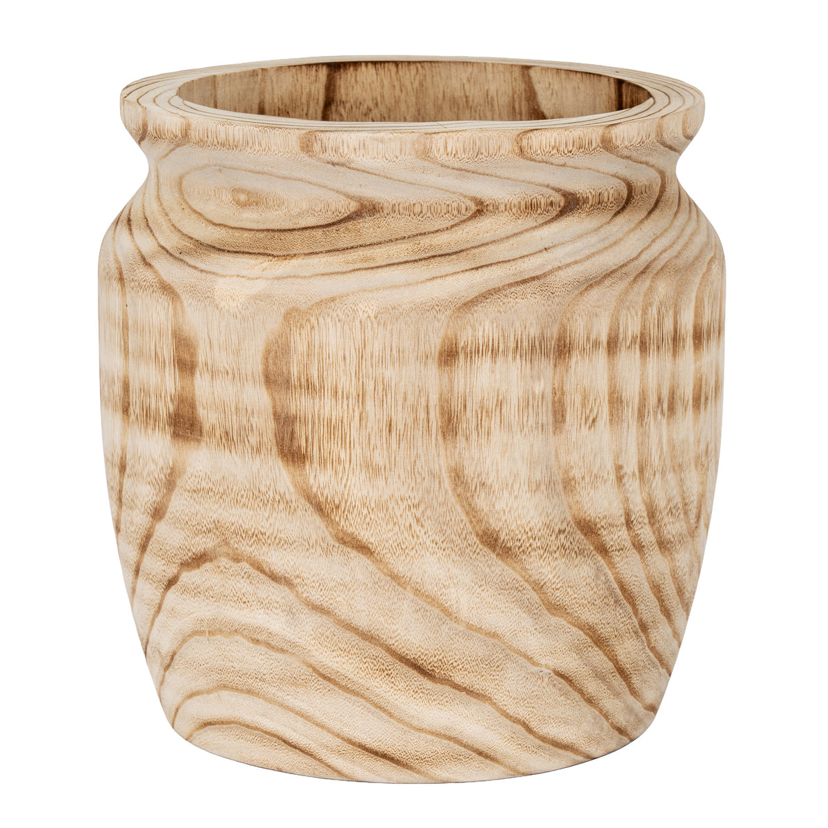 Artisan natural wood urn-style vase, 32cm, front view