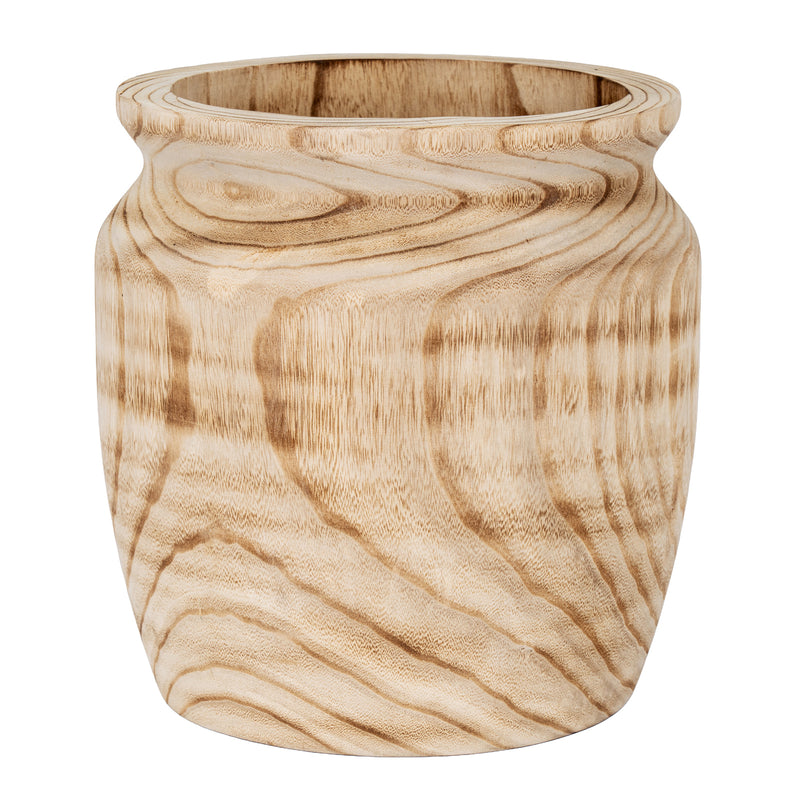 Artisan natural wood urn-style vase, 32cm, front view