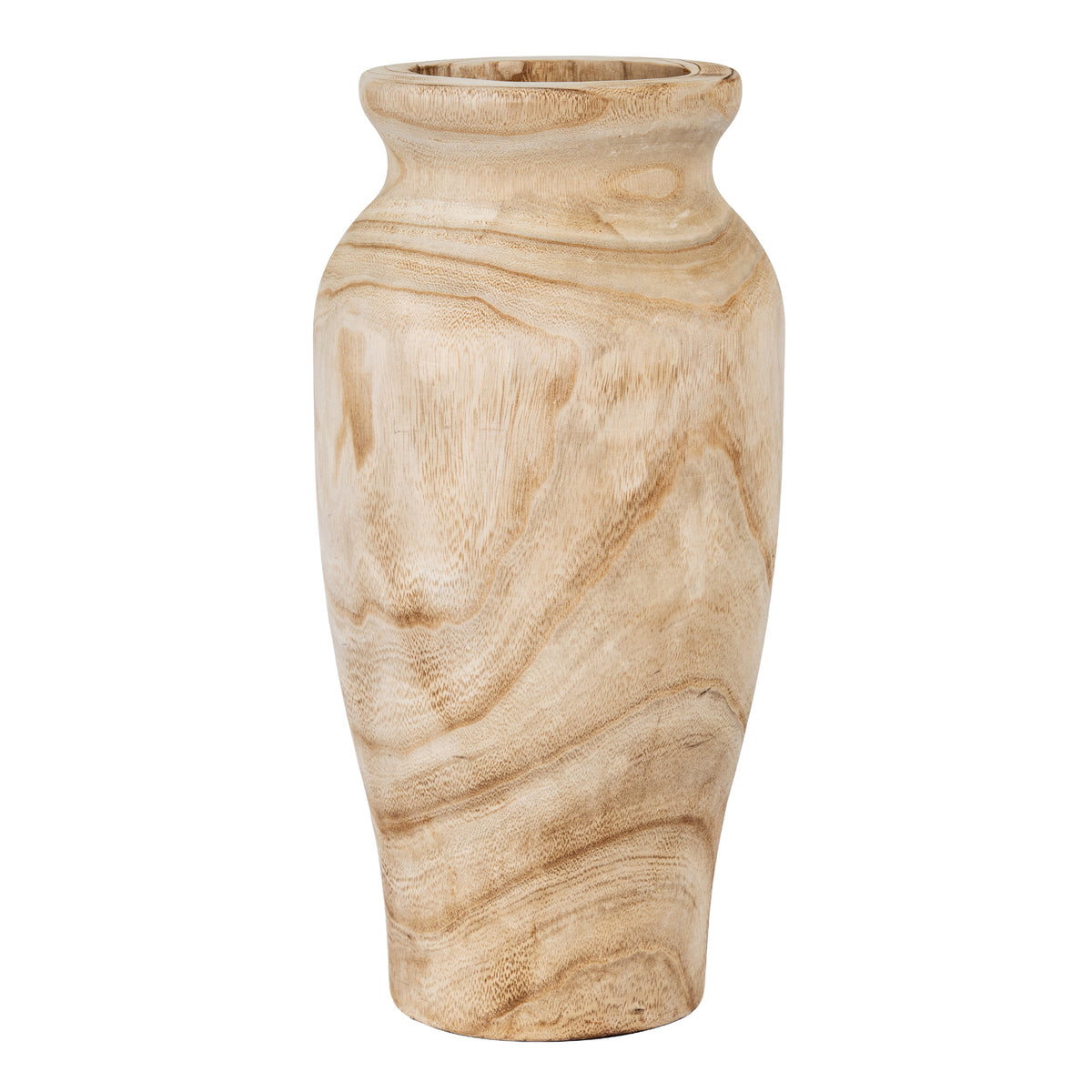 Artisan natural wood urn-style vase, 44cm, front view