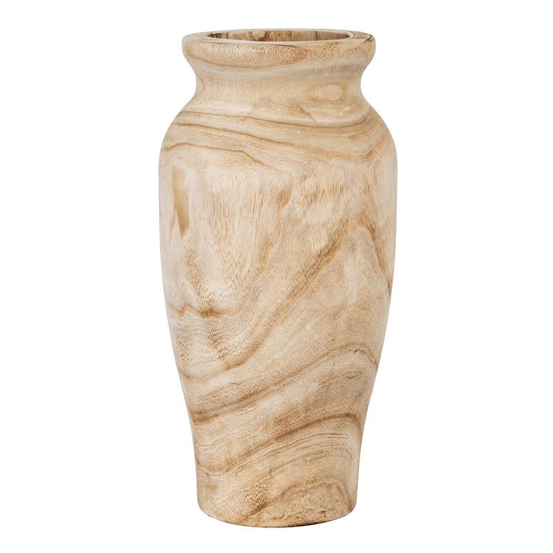 Artisan natural wood urn-style vase, 44cm, front view