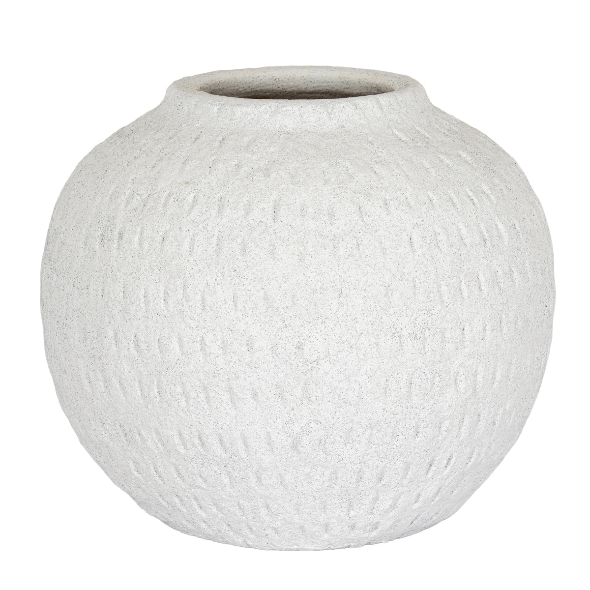 Ashen large round matte white ceramic vase, front view