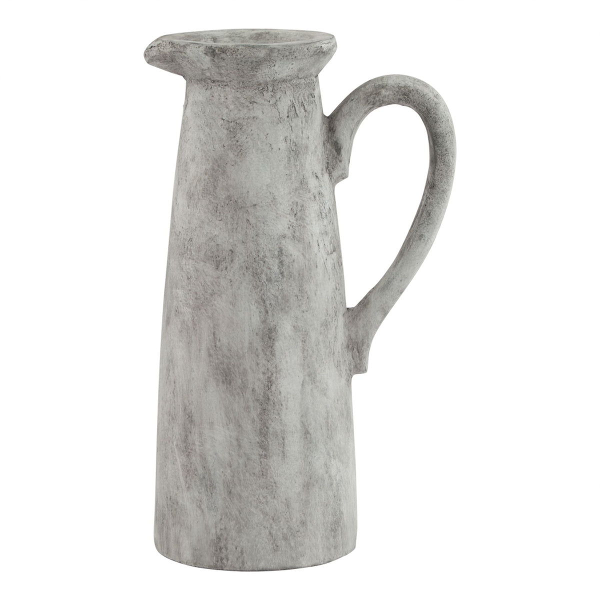 Athena tall stone white ceramic jug, front view
