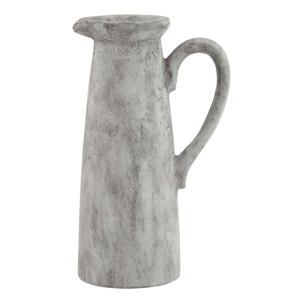 Athena tall stone white ceramic jug, front view