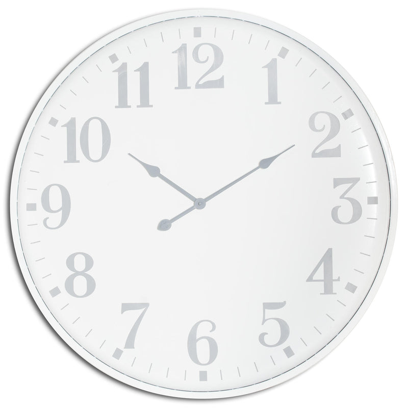 Aubrey large white metal wall clock with grey numerals