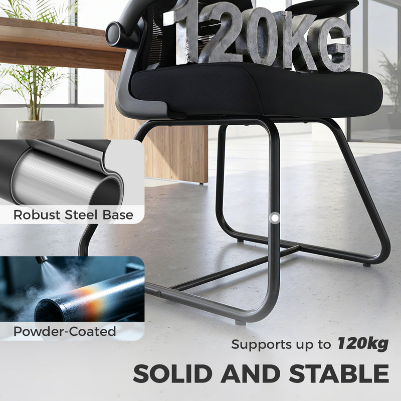 HOMCOM Reception Chair, Conference Meeting Office Chair with Flip-up Armrest, Mesh Backrest, Lumbar Support and Metal – view 6
