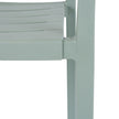 close-up of the slatted seat and arm
