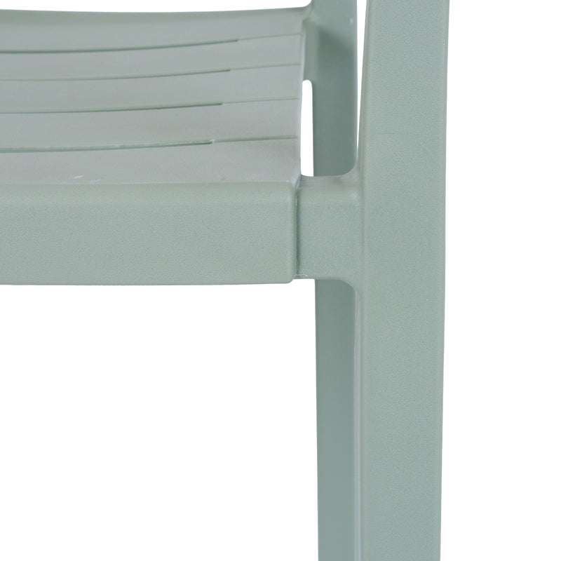 close-up of the slatted seat and arm