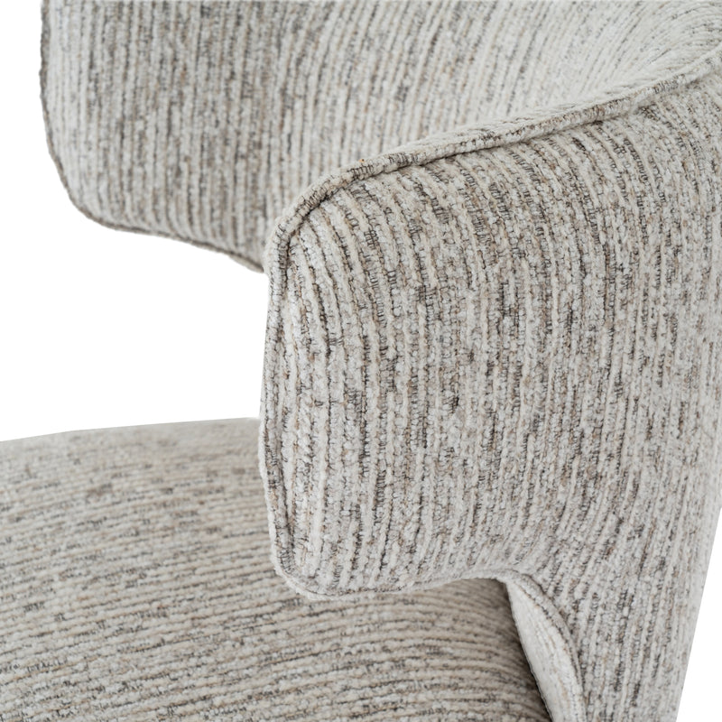 Close-up of the curved back and textured grey fabric