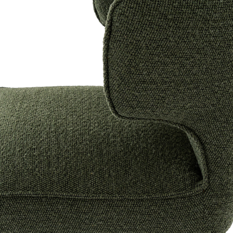 Close-up of the curved back and piped edge
