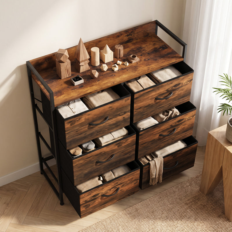 HOMCOM Rustic Chest of Six Fabric Drawers - Rustic Brown – view 8