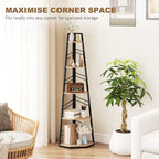 Corner Bookcase, 5-Tier Floor Standing Bookshelf, Shelving Unit for Living Room, Study, Bedroom, Natural Wood Finish