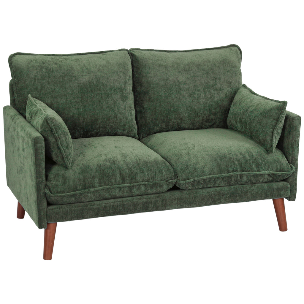 2 Seater Sofa, Loveseat Sofa with Spring Cushions, Wide and Deep Seat, Wood Legs, Green