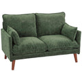 2 Seater Sofa, Loveseat Sofa with Spring Cushions, Wide and Deep Seat, Wood Legs, Green