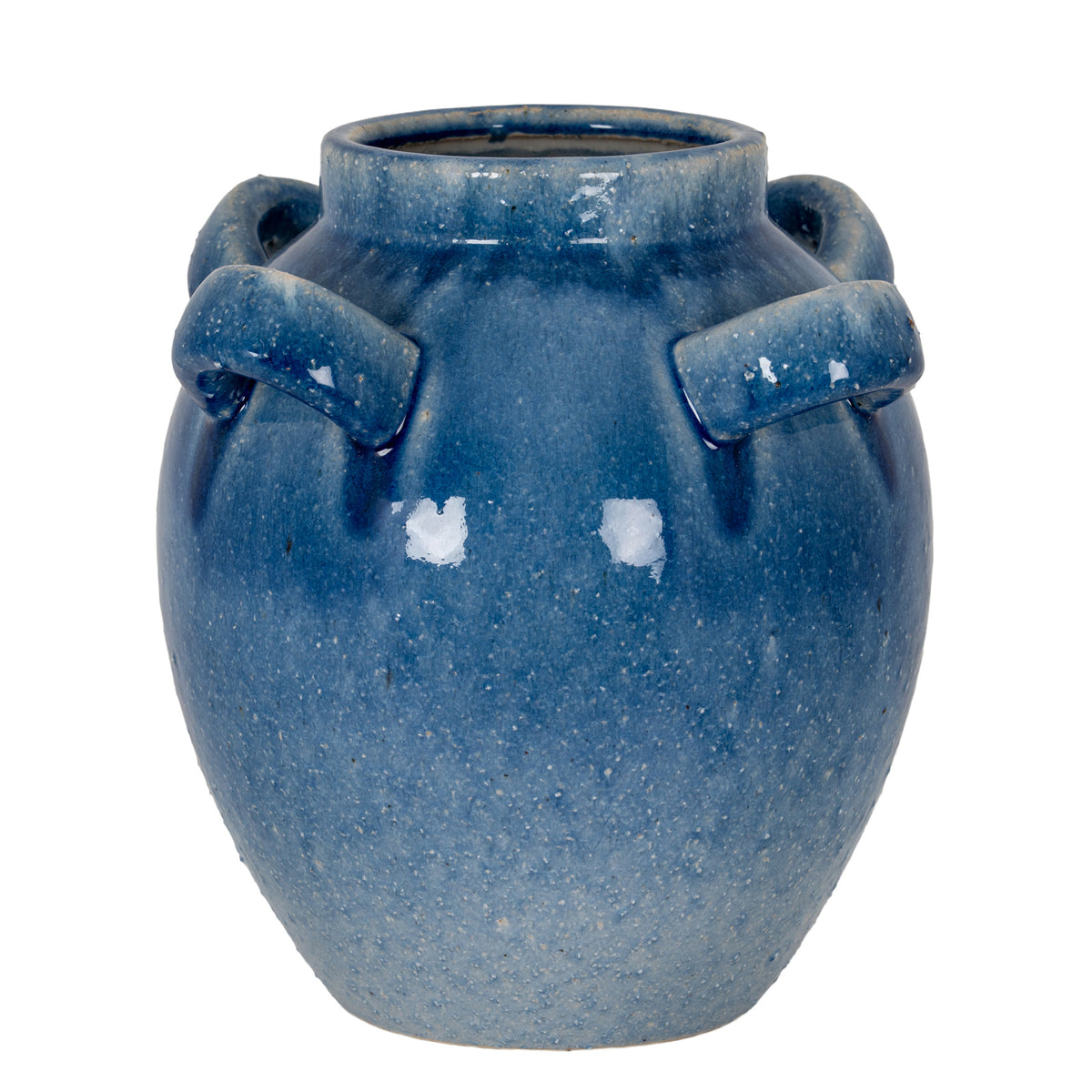 Azura large blue glazed amphora pot, front view