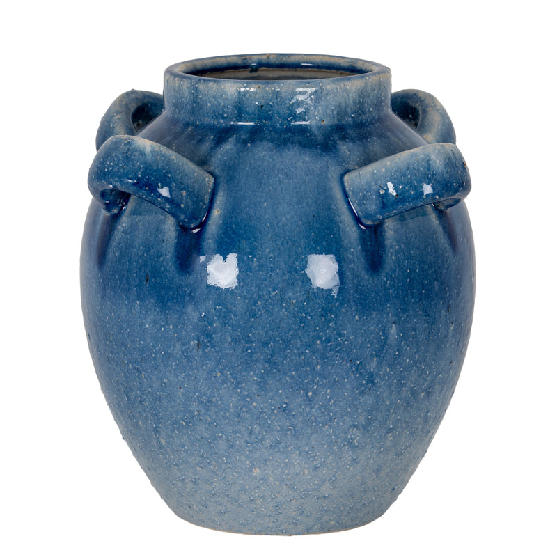 Azura large blue glazed amphora pot, front view