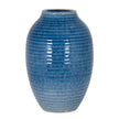 Azura large blue ribbed ceramic vase, front view