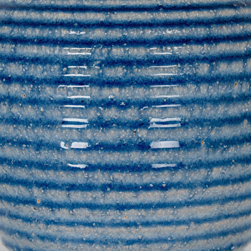 Close-up of the glossy blue glaze on the ribs