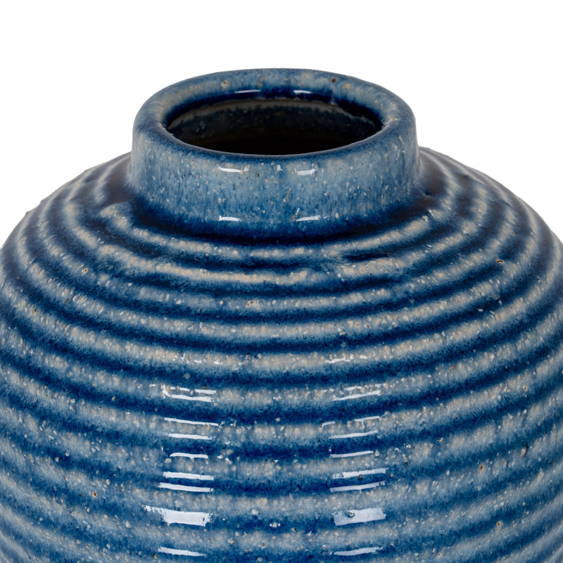 Close-up of the neck and blue ribbed glaze