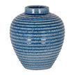 Azura medium blue ribbed ceramic vase, front view